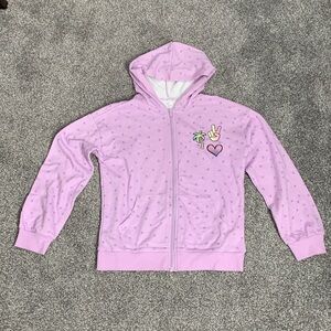 Evsie Pink Hoodie with Peace and Heart Patches